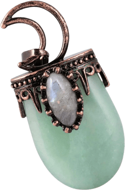 TUMBEELLUWA Natural Healing Crystal Stone Pendant Necklace for Men and Women, Reiki Oval Stone Necklace with Oval Labraorite Stone Green Green Aventurine Stone
