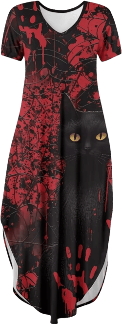 Youngerbaby Halloween Women's Plus Size Dress Summer Short Sleeve Casual Sundress with Pockets XX-Large Halloween 13
