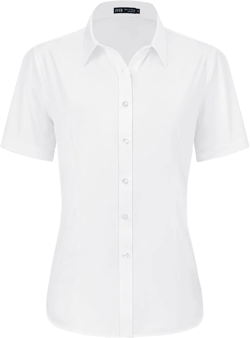 J.VER Womens Button Down Shirts Stretch Wrinkle Free Formal Short Sleeve Dress Shirt Summer Work Blouses Business Casual Tops Small White