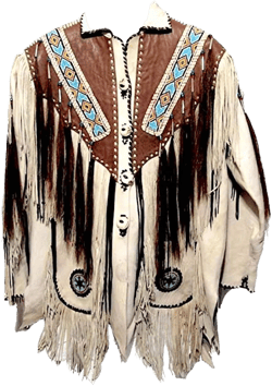 Classyak Men's Western Fringed and beaded Leather Jacket X-Small Cow White