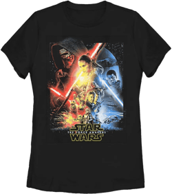 Women's Star Wars The Force Awakens Cool Poster  Graphic Tee Black Medium