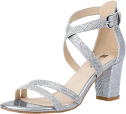 IDIFU Women's IN3 Gita Block Heel Open Toe Strappy Sandals Dress Shoes for Wedding Evening Prom 9 Silver Glitter