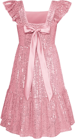 GRACE KARIN Girls Sequin Dress Flutter Sleeve A-Line Tie Back Sparkly Formal Party Dress for Girl 5-12Y