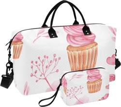 Watercolor Pink Cupcakes Travel Duffle Bag, Large Weekender Overnight Bags for Women Men Waterproof Carry on Shoulder Tote Bags for Hospital Maternity Mommy Gym with Toiletry Bag