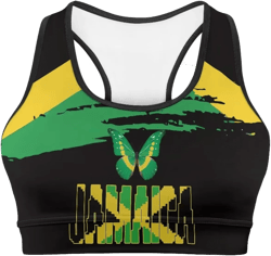 Biyejit Women's Sports Bra Y-Back Racerback Sports Bra Yoga Gym Workout Fitness Seamless Bra with Built in Bra 3X-Large Jamaica Butterfly