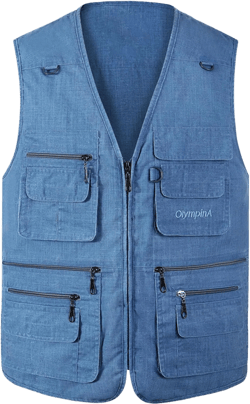 Flygo Mens Summer Outdoor Work Safari Fishing Travel Photo Vest with Pockets (Style 02 Denim Blue, 3X-Large)