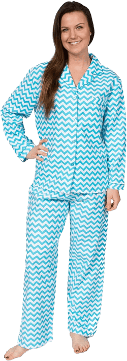 Women's Cotton Flannel Long Sleeve Pajama Set, PJs Sleepwear Large Chevron Blue