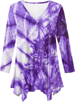 Women High Low Asymmetrical Irregular Hem Tops Long Sleeve Tunic Tops for Leggings Small Purple Tie Dye