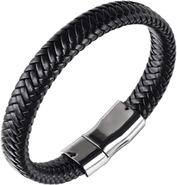 MileHouse Vintage Men Weave Faux Leather Bracelet Bangle Wristband Party Jewelry Gift - Black