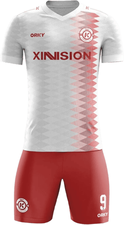 ORKY Kids Soccer Jersey with Short, Boys Girls Customize Name Uniform, Football School Team Kit Strive White Red 10-11 Years