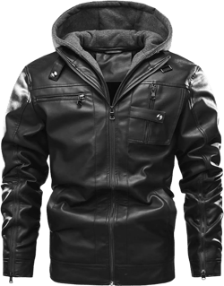 Maiyifu-GJ Men's Faux Leather Winter Warm Jacket Thermal Motorcyle Hooded Coat Vintage Biker Jackets with Removable Hood Small Black