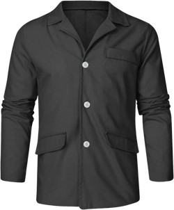 Men's Cotton Linen Blazer Loose Fit Casual Long Sleeve Jackets Solid Color Autumn Button Down Work Wear Suit Lightweight Black