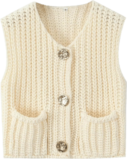 Women Crochet Knit Sweater Vest Button Up Cropped Casual Sleeveless Vest Fashion Vintage Cardigan with Pocket X-Large Beige