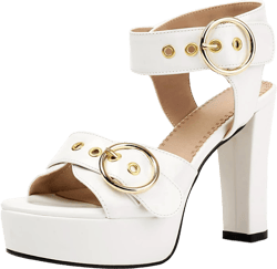 Roimaash Fashion Open Toe Booties for Women Platform Denim Heels 9.5 212 White