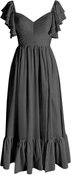 Plus Size Bridesmaid Dresses for Wedding Flutter Sleeves A-Line Chiffon Wedding Guest Dresses for Women Formal with Slit Black 16W