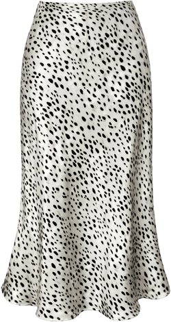 Women's Satin High Waist Hidden Elasticized Waistband Flared Casual A Line Midi Skirt Small White Leopard