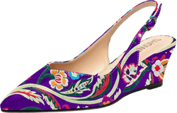 SHOWFOREST Women's Dating Adjustable Strap Buckle Solid Fashion Patent Pointed Toe Wedge Low Heel Pumps Shoes 2 Inch 8 Purple Floral Fabric