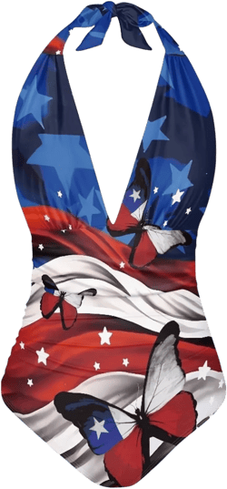 Belidome Women One Piece Swimsuit Deep V Neck Tummy Control Sexy Bathing Suit Plus Size S-3XL Summer Swimwear Beachwear Medium Butterfly Usa Flag