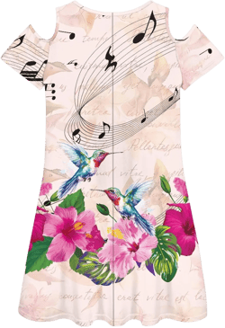 Forchrinse Colorful Tie Dye Print Women’s Cold Shoulder Summer Short Sleeve Casual Round Neck Midi Dress Large Hummingbird Flower Music Note