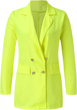 Miyaomn Womens Solid Color Casual Office Blazer Suit Jacket Slim Fit Double Breasted Notched Shawl Collar Sports Coat Outwear Neon Green Large