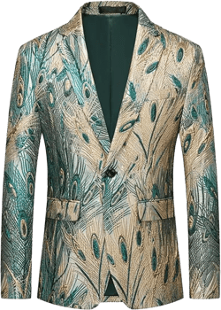 Peacock Feathers Blazers for Men Slim Fit Print Dress Jacket