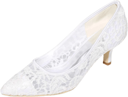 Lace Wedding Shoes Closed Toe Low Heels Pointed Toe Bridal Shoes Women Mary Jane High Heels Pumps Wedding Dress Shoes 5 White