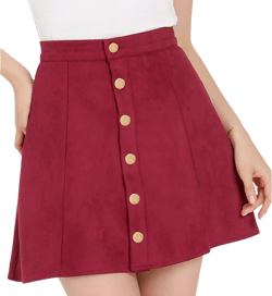 Allegra K Women's Faux Suede Button A-Line High Waisted Christmas Flared Mini Short Skirt Medium Wine Red