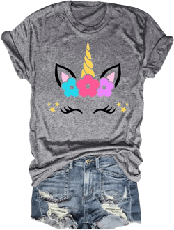 Glitter Unicorn Shirt for Women Funny Short Sleeve Birthday T-Shirt Cute Magical Graphic Tees Tops XX-Large Z-grey