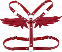 Women Girl Punk Body Harness Belt Adjustable Leather Body Bra Chest Harness Belt Angel Wings Waist Belt Red