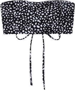 MakeMeChic Women's Lace Up Bandeau Bikini Top Printed Strapless Sleeveless Crop Tube Top Swimsuit Bathing Suit Large Black