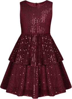 Danna Belle Girls Sequin Dress Sleeveless Party Birthday Dual-Layer Dresses 5-14 6 Years Wine Red