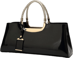 Glossy Women Handbag Faux Patent Leather Top-Handle Bag Structured Shoulder Bag Tote Evening Purse Party Satchel Black