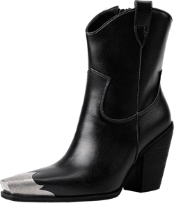 Cowboy Ankle Boots for Women Engraved Steel Toe Cowgirl Boots Stacked Block Heeled Short Cowboy Boot Fashion Dressy Western Country Booties 10.5 Black