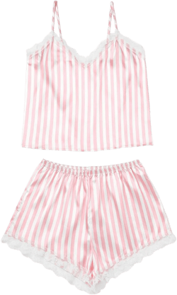 Lanyoshe Womens Pajama Set Silk Satin PJ Set V Neck Pink Striped Cami Top Shorts Sleeveless Sleepwear Spaghetti Straps at Amazon Women’s Clothing store