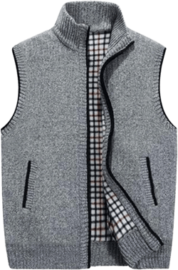 ZZSRJ Men Vest High Collar Thicken Warm Plush Autumn Winter Waistcoat Hot Cotton Vest Casual Sleeveless Jacket (Color : Light Grey, Size : Medium)