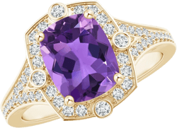 Angara Natural Art Deco Inspired Cushion Amethyst Ring with Diamond Halo in 14K Solid Gold/Platinum | February Birthstone, Birthday, Engagement, Anniversary, Wedding Jewelry Gift for Women Grade-AA | Size-10x8 mm 4.5 Yellow Gold