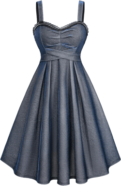 Rosegal Plus Size Party Dress for Women Vintage Lace Trim Glitter Cocktail Dress Straps Fit and Flare Midi Dress Blue_1 1X