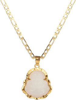 kelistom 14K Gold Plated Buddha Pendant Necklace for Women Men 3MM Flat Figaro Chain Necklace Blue Green Pink White Yellow Buddha Head white chain length: 22"