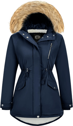 Women's Fur Hood Winter Parka Thicken Winter Jacket Coat Hooded Puffer Coat with Removable Fur Trim XX-Large Upgrade Navy