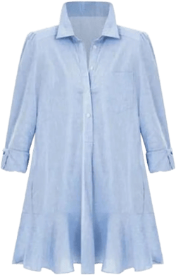 Unilexi Womens Trendy Collared Long Sleeve Shirt Dress Mini Shift Tunic Dress Ruffle Hem Blouses with Pockets