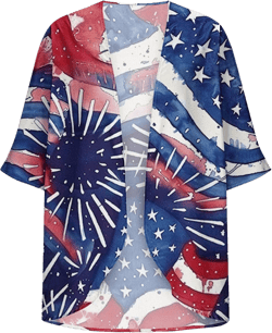 Women American Flag Lightweight Chiffon Kimono Cardigan Short Sleeve Flowy 4th of July Cover Up Casual Open Front Blouse Tops 13-multicolor Medium
