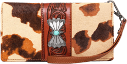 Montana West Womens Leather Wallet Clutch Western Tooled Studded w Hair (Coffee Sugar Scull)