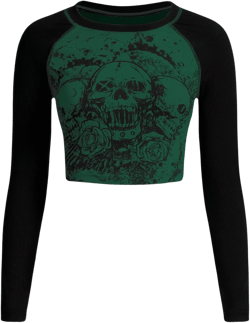 SOLY HUX Women's Y2K Shirt Gothic Long Sleeve Crop Tops Graphic Tees Skull Floral Print T Shirts