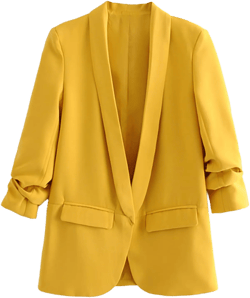 Womens Casual Blazers Open Front 3/4 Folding Sleeve Blazer Work Office Suit Jacket at Amazon Women’s Clothing store