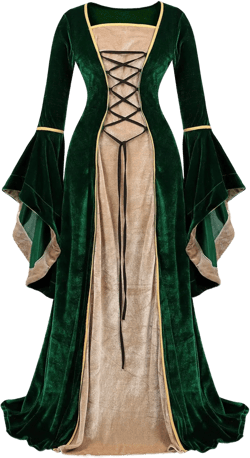 frawirshau Renaissance Costume Women Medieval Dress Velvet Queen Dresses X-Large Green