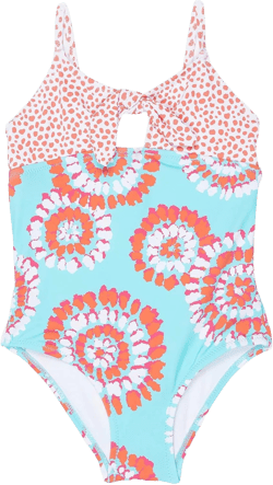 Hatley Girl's Painted Mandalas Tie Front Swimsuit (Toddler/Little Kids/Big Kids) Blue 5 (Little Kid)
