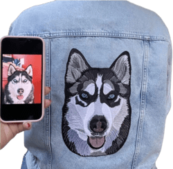 Custom Embroidered Denim Jacket – Pet Portrait Design (9x9 in.)