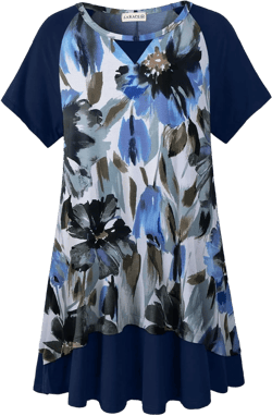 LARACE Plus Size Tops for Womens Summer Short Sleeve Tunic Shirts Crew Neck Leopard Color Block Tee 2X A-blue35/Navyblue
