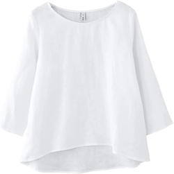 Amazhiyu Women's Linen Summer Casual 3/4 Sleeve Blouse Loose Fit Crew Neck Tops White 3X-Large