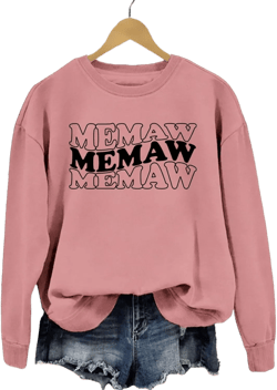 Memaw Sweatshirts for Women Funny Grandma Shirts Memaw Crewneck Pullover Sweater Long Sleeve Memaw Grandma Tops Medium Rose Pink